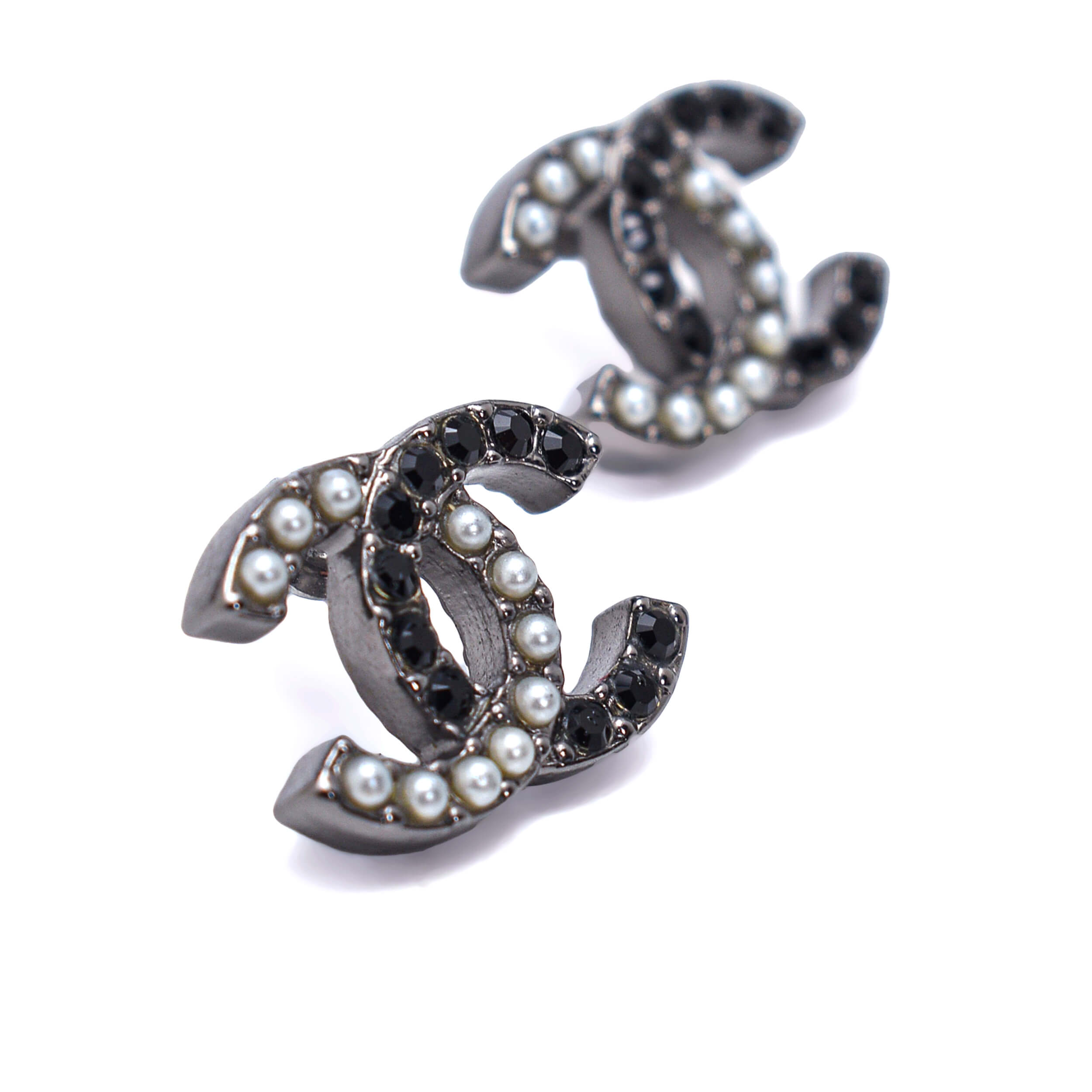 Chanel - Anthracite Stud CC Earrings